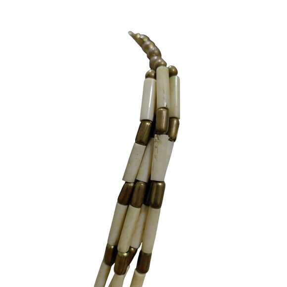 Vintage Multi-Strand White & Brass Beaded Brass Butterfly Pendant Necklace 24" - Picture 9 of 11